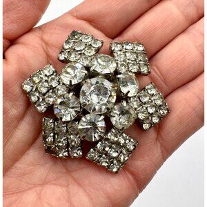 Vintage Clear Prong Set Rhinestone Cluster Dome Sparkling Elegant Brooch
